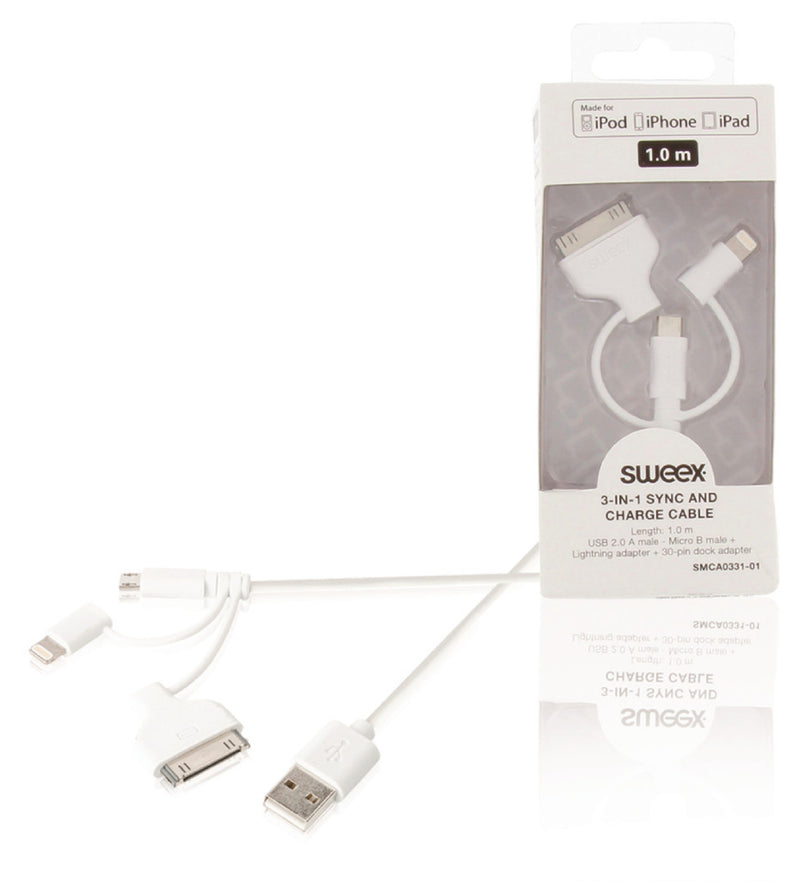 Sweex SMCA0331-01 3-in-1 Data En Oplaadkabel Usb Micro-b Male + Dockadapter + Lightningadapter - A