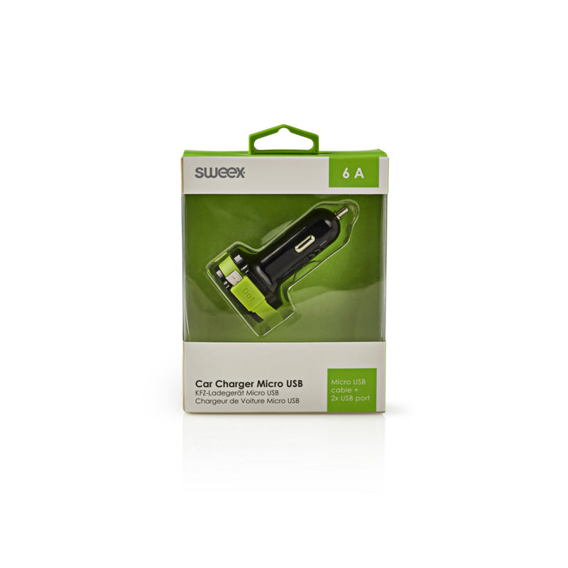 Sweex CH-023BL Autolader 3-uitgangen 6 A 2x Usb / Micro-usb Zwart/groen