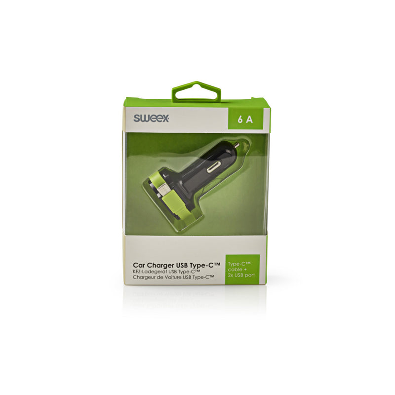 Sweex CH-024BL Autolader 3-uitgangen 6 A 2x Usb / Usb-c&trade; Zwart/groen