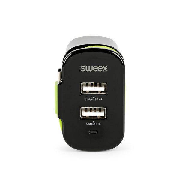 Sweex CH-027BL Lader 3-uitgangen 3 A 2x Usb / Usb-c&trade; Zwart/groen