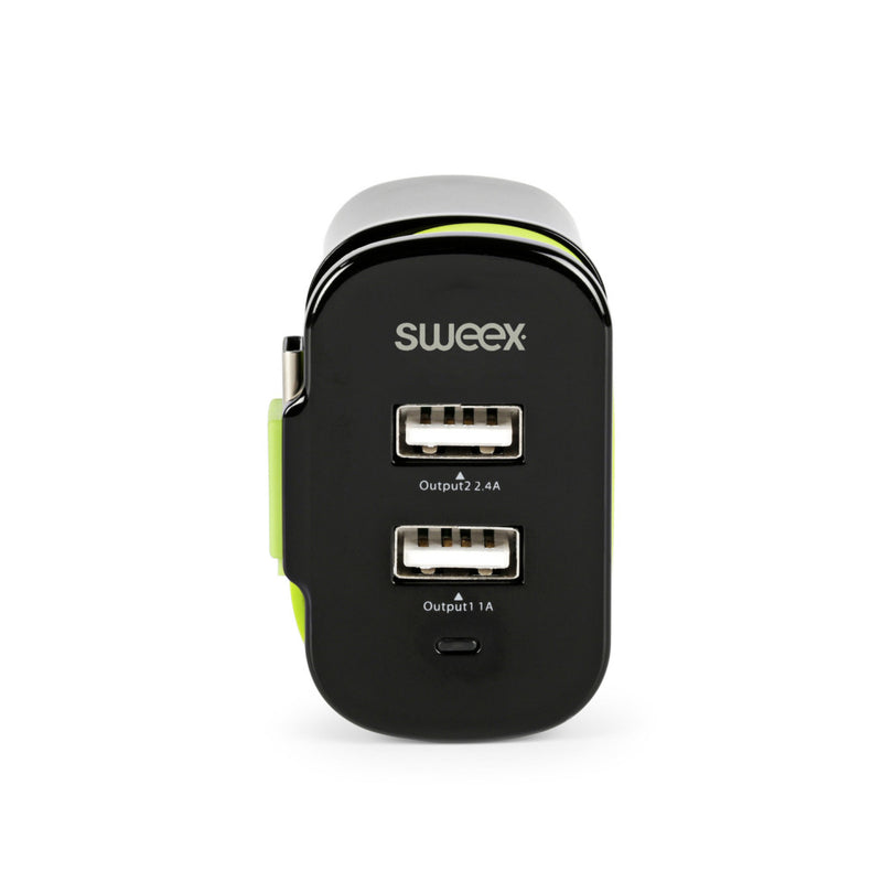 Sweex CH-027BL Lader 3-uitgangen 3 A 2x Usb / Usb-c&trade; Zwart/groen