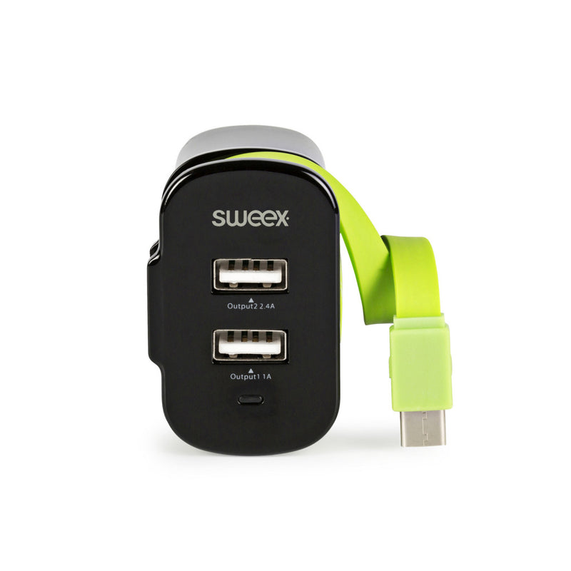 Sweex CH-027BL Lader 3-uitgangen 3 A 2x Usb / Usb-c&trade; Zwart/groen