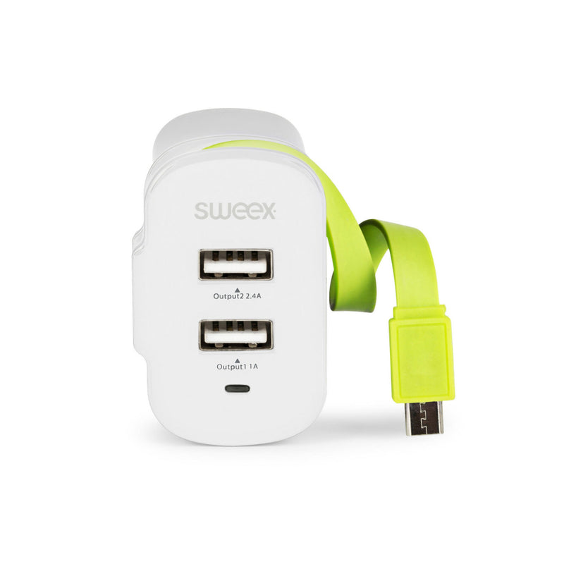 Sweex CH-026WH Lader 3-uitgangen 3 A 2x Usb / Micro-usb Wit/groen