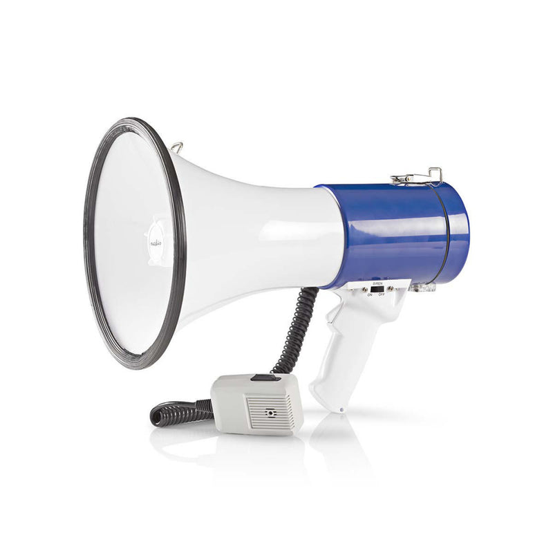 Nedis MEPH200WT Megafoon 25 W Bereik Van 1500 M Afneembare Microfoon Wit/blauw