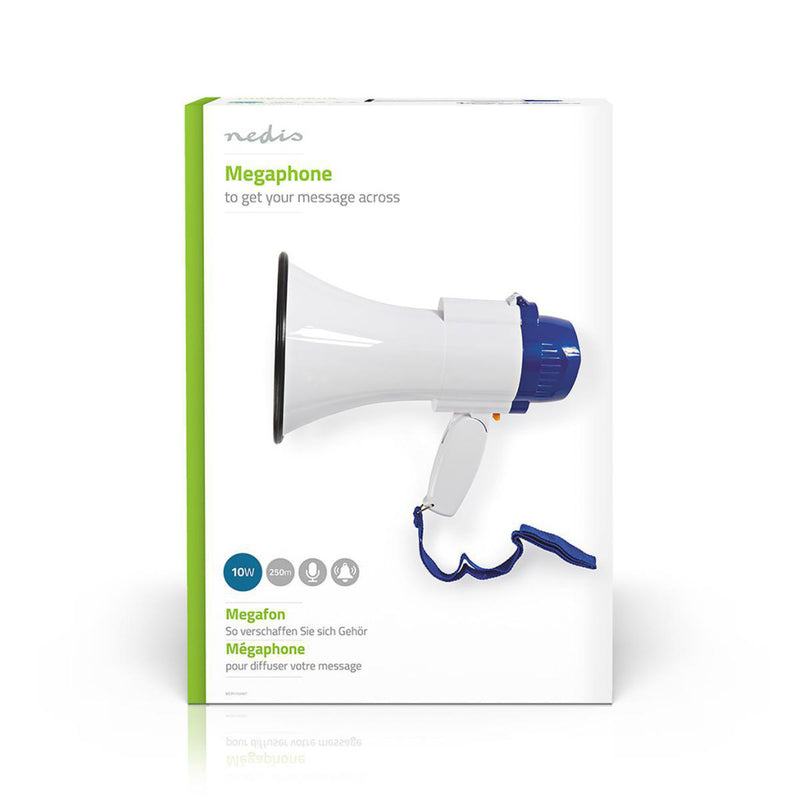 Nedis MEPH150WT Megafoon 10 W Bereik Van 250 M Ingebouwde Microfoon Wit / Blauw