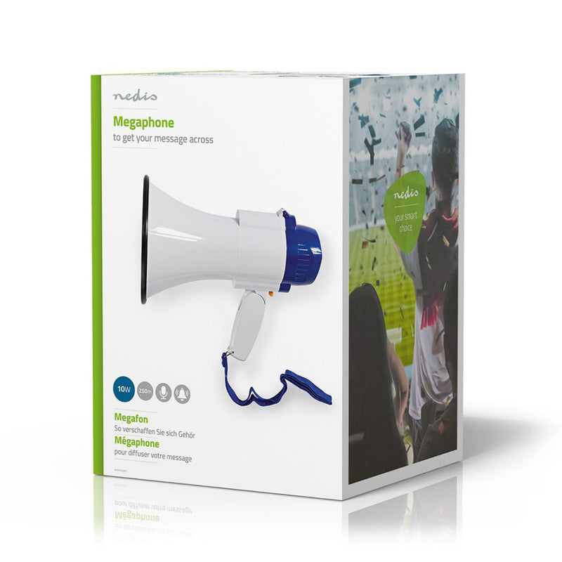 Nedis MEPH150WT Megafoon 10 W Bereik Van 250 M Ingebouwde Microfoon Wit / Blauw