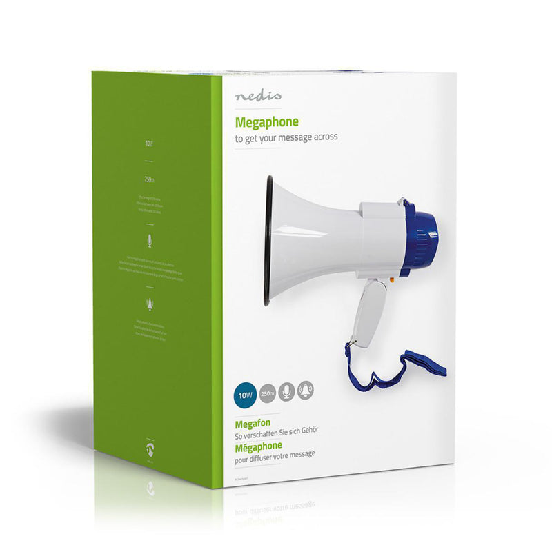 Nedis MEPH150WT Megafoon 10 W Bereik Van 250 M Ingebouwde Microfoon Wit / Blauw