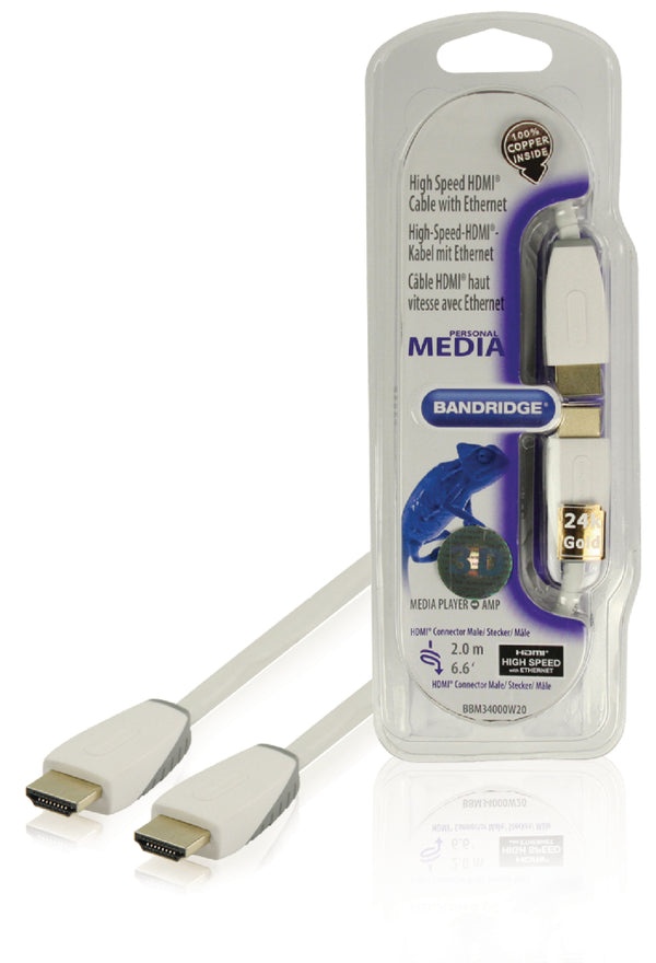 Bandridge BBM34000W20 High Speed Hdmi Kabel Met Ethernet Hdmi-connector - Hdmi-connector 2.00 M Wit