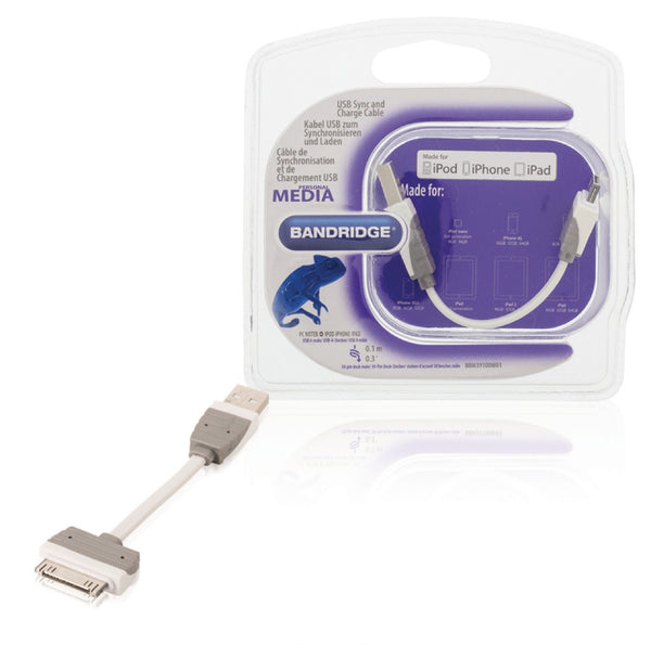 Bandridge BBM39100W01 Data En Oplaadkabel Apple Dock 30-pins - A Male 0.10 M Wit