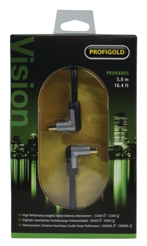Profigold Prov8805 Coaxkabel Male Gehoekt - Female Gehoekt 5,00 M Zwart