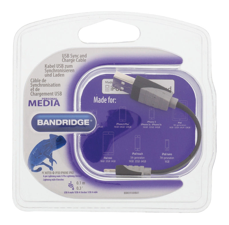 Bandridge BBM39300B01 Data En Oplaadkabel Apple Lightning - A Male 0.10 M Zwart