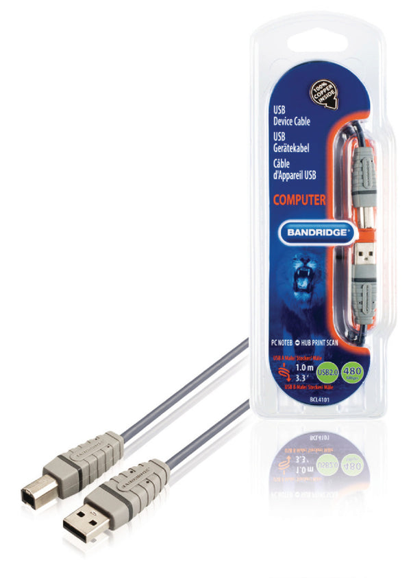 Bandridge BCL4101 Usb 2.0 Kabel A Male - B Male Rond 1.00 M Blauw