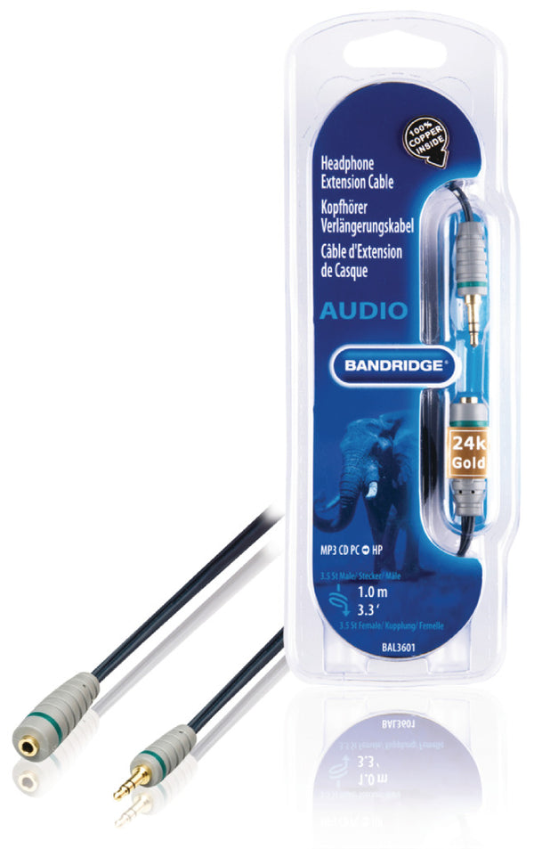 Bandridge BAL3601 Stereo Audio Verlengkabel 3.5 Mm Male - 3.5 Mm Female 1.00 M Blauw