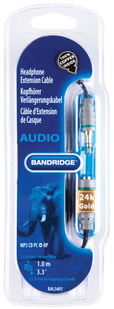Bandridge BAL3601 Stereo Audio Verlengkabel 3.5 Mm Male - 3.5 Mm Female 1.00 M Blauw