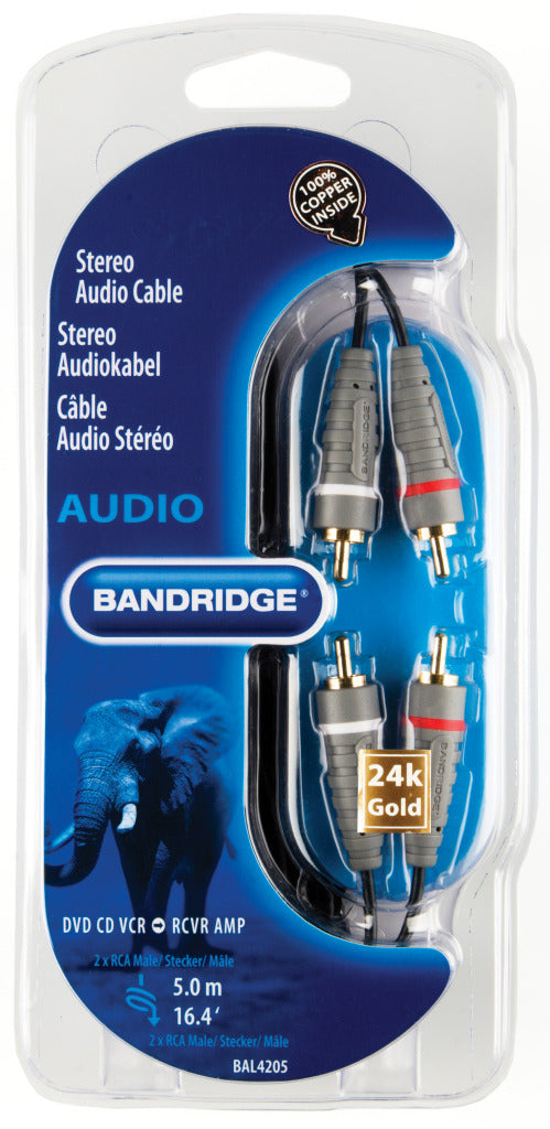 Bandridge BAL4205 Stereo Audiokabel 2x Rca Male - 2x Rca Male 5.00 M Blauw