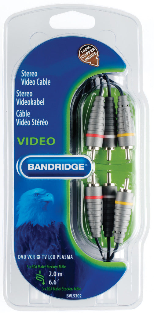 Bandridge BVL5302 Composiet Videokabel 3x Rca Male - 3x Rca Male 2.00 M Blauw