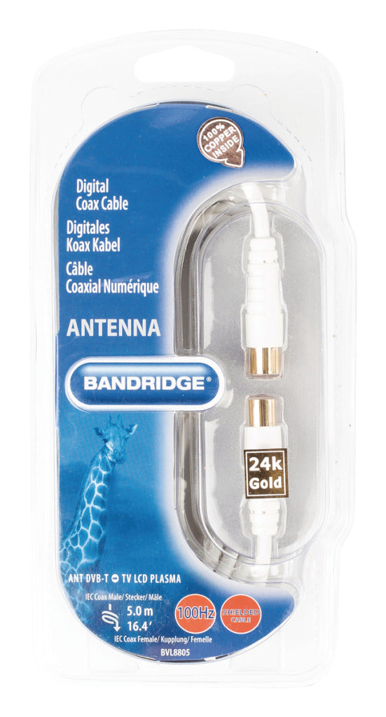 Bandridge BVL8805 100 Db Coaxkabel Coax Male (iec) - Coax Female (iec) 5.00 M Wit