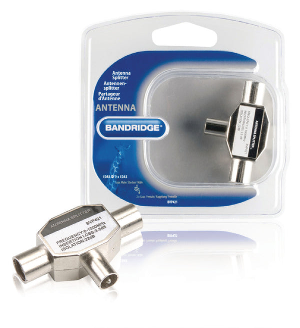 Bandridge BVP421 Coax Adapter Coax Male (iec) - 2x Coaxconnector Female (iec) Zilver