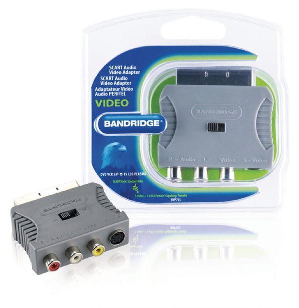 Bandridge BVP765 Scart Adapter Scart Male - S-video Female + 3x Rca Female Grijs
