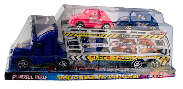 Vrachtwagen met trailer en 4 autos +/- 35cm