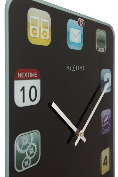 NeXtime NE-3022 Wandklok 40x30cm Glas, Zwart, 'Wall Pad'