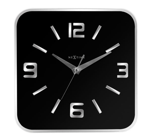 NeXtime NE-8149ZW Wandklok 43x43 Cm, Glas, Spiegel, Zwart
