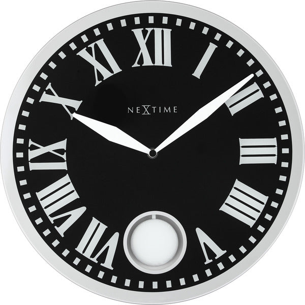 NeXtime NE-8161 Wandklok Dia. 43 X 4.2 Cm, Glas, Zwart, 'Romana'
