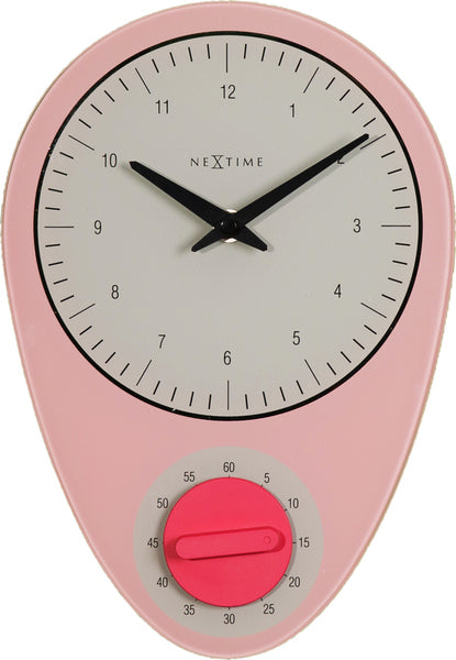 NeXtime NE-3097RZ Wandklok 28x19cm &#039;Hans&#039;, Roze Met Timer