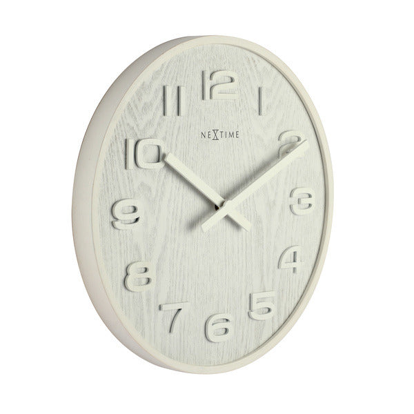 NeXtime NE-3096WI Wandklok Dia. 35 Cm, Hout, Wit, 'Wood Wood Medium'