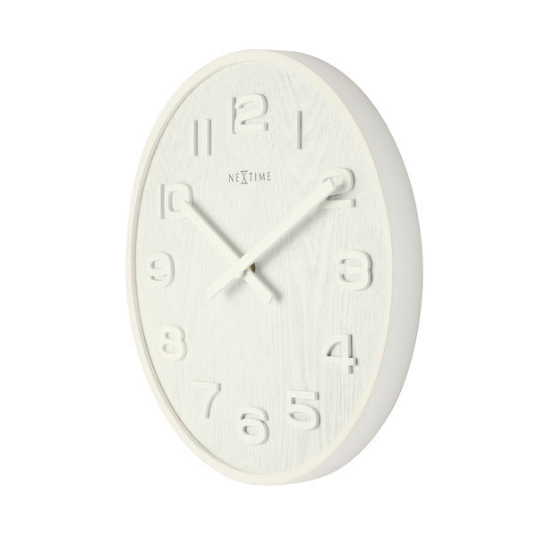 NeXtime NE-3096WI Wandklok Dia. 35 Cm, Hout, Wit, 'Wood Wood Medium'