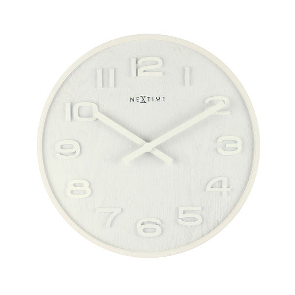 NeXtime NE-3096WI Wandklok Dia. 35 Cm, Hout, Wit, 'Wood Wood Medium'