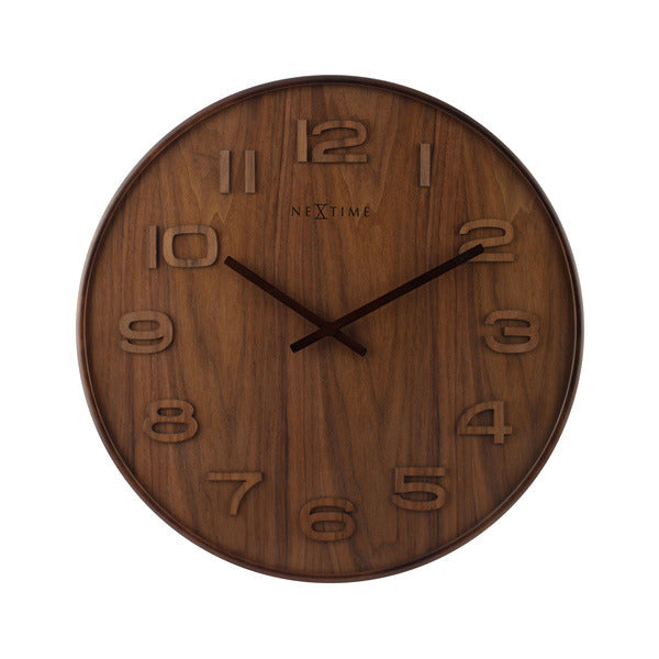 NeXtime NE-3095BR Wandklok Dia. 53 X 3 Cm, Hout, Bruin, 'Wood Wood Big'