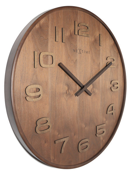 NeXtime NE-3095BR Wandklok Dia. 53 X 3 Cm, Hout, Bruin, 'Wood Wood Big'