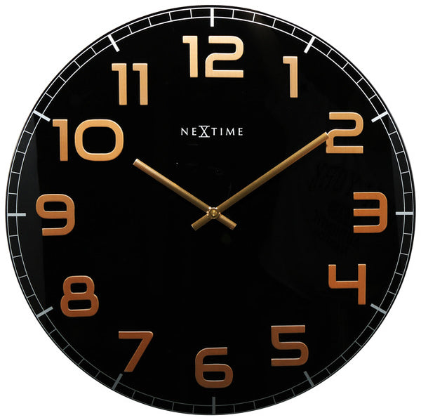 NeXtime NE-3105BC Wandklok Dia. 50 Cm , Glas, Zwart, Koper, 'Classy Large'