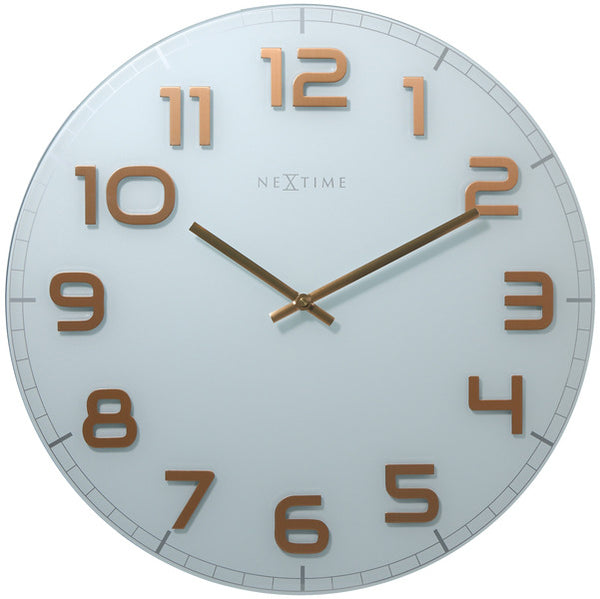 NeXtime NE-3105WC Wandklok Dia. 50 Cm, Glas, Wit, Koper, 'Classy Large'