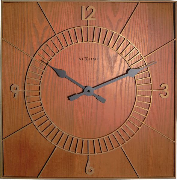 NeXtime NE-3112BR Wandklok 50x50cm Hout, Bruin, 'Wood Square'