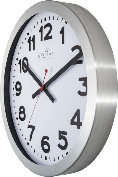 NeXtime NE-3999ARRC Wandklok Dia. 35 Cm, Aluminium, Wit, 'Station' Radio Controlled (DCF)