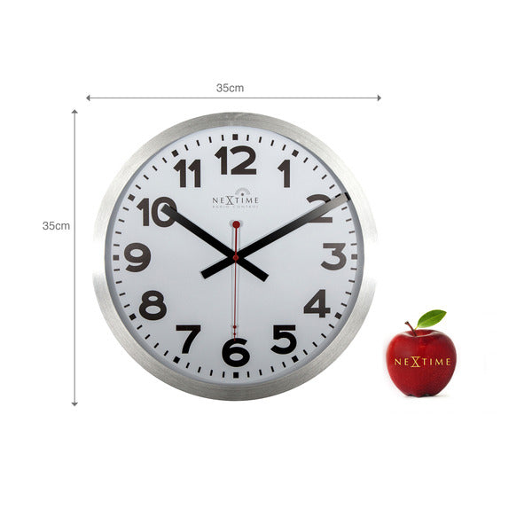 NeXtime NE-3999ARRC Wandklok Dia. 35 Cm, Aluminium, Wit, 'Station' Radio Controlled (DCF)