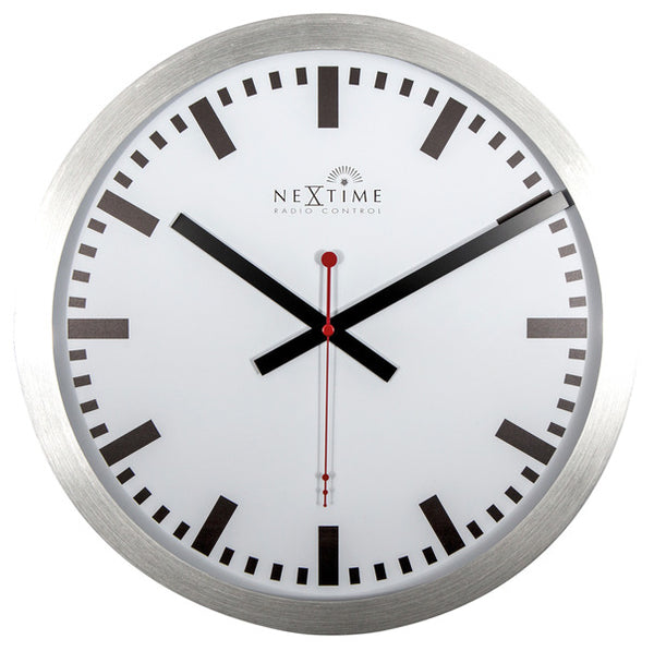 NeXtime NE-3999STRC Wandklok Dia. 35 Cm, Aluminium, Wit, 'Station' Radio Controlled (DCF)