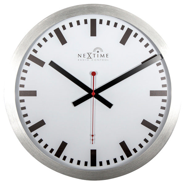 NeXtime NE-3999STRC Wandklok Dia. 35 Cm, Aluminium, Wit, 'Station' Radio Controlled (DCF)