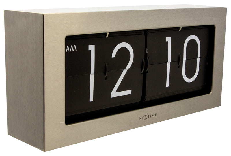 NeXtime NE-5198ZI Tafelklok 36 X 16.5 Cm, Metaal, Zilver, 'Big Flip'
