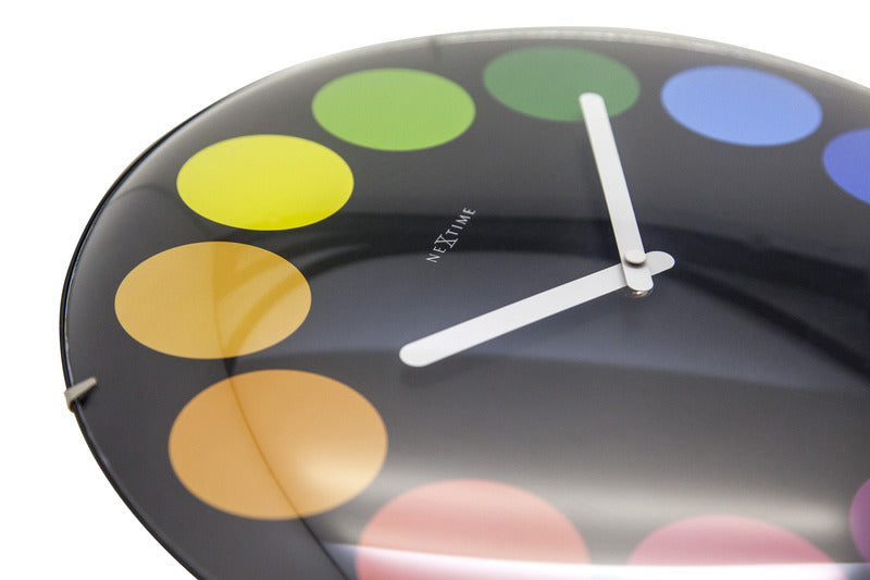 NeXtime NE-3167 Wandklok Dia. 35 Cm, Bol Glas, Zwart, 'Dots Dome'