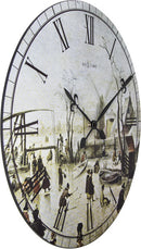 NeXtime NE-3188 Wandklok Dia. 50 Cm, Hout, 'Scene On Ice Near Town'