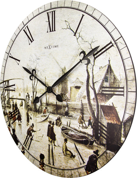 NeXtime NE-3188 Wandklok Dia. 50 Cm, Hout, 'Scene On Ice Near Town'