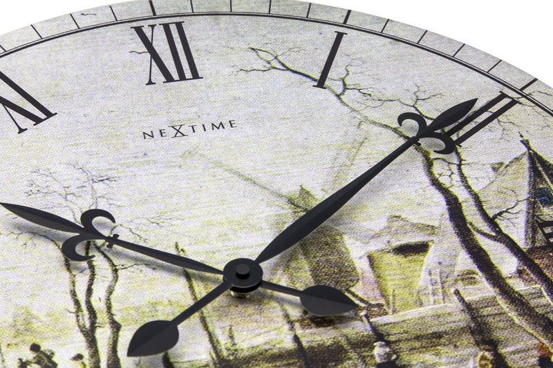 NeXtime NE-3188 Wandklok Dia. 50 Cm, Hout, 'Scene On Ice Near Town'