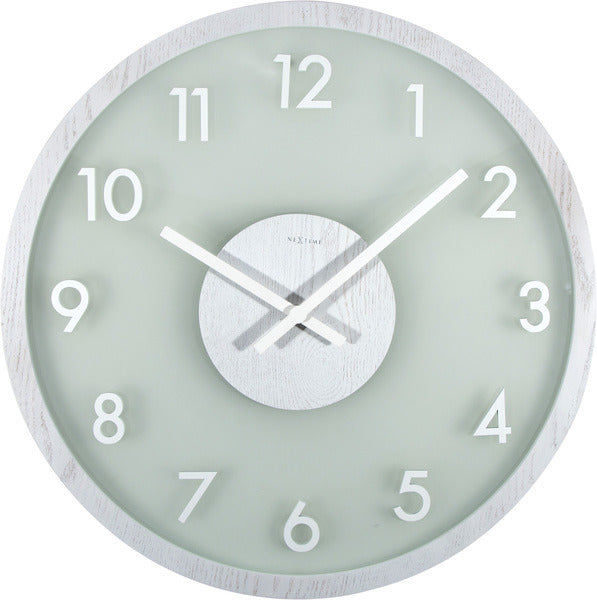 NeXtime NE-3205WI Wandklok Dia. 50 Cm, Hout/glas, Wit
