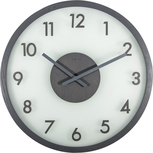 NeXtime NE-3205GS Wandklok Dia. 50 Cm, Hout/glas, Grijs