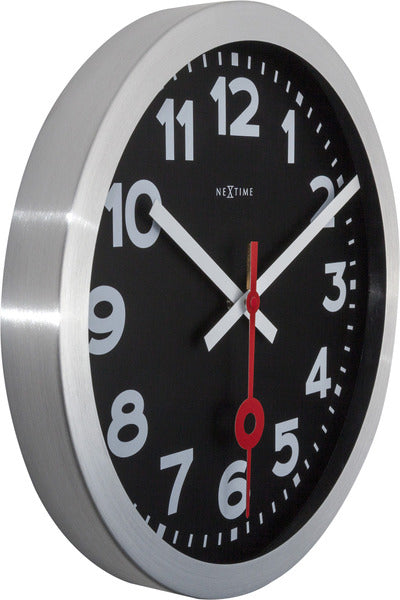 NeXtime NE-3999ARZW Wandklok Dia. 35 Cm, Geborsteld Aluminium, 'Station'