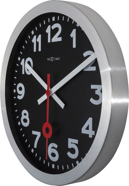 NeXtime NE-3999ARZW Wandklok Dia. 35 Cm, Geborsteld Aluminium, 'Station'