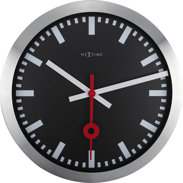 NeXtime NE-3999STZW Wandklok Dia. 35 Cm, Geborsteld Aluminium, 'Station'